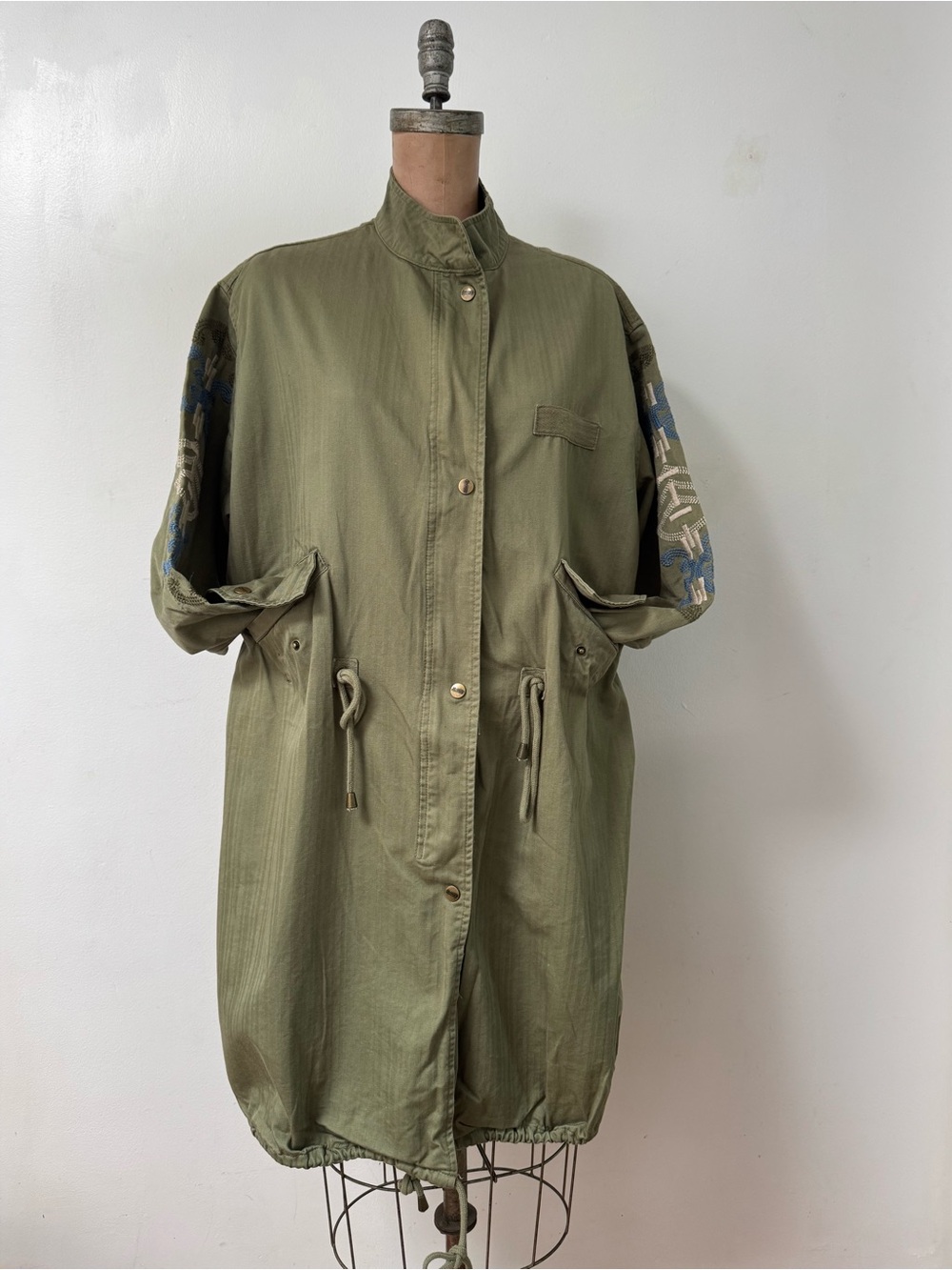 NANETTE LEPORE OLIVINE Military Long Coat Embroidered Oversized Women's L